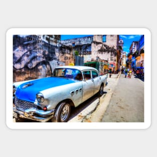 Blue And White Car In Havana, Cuba Sticker